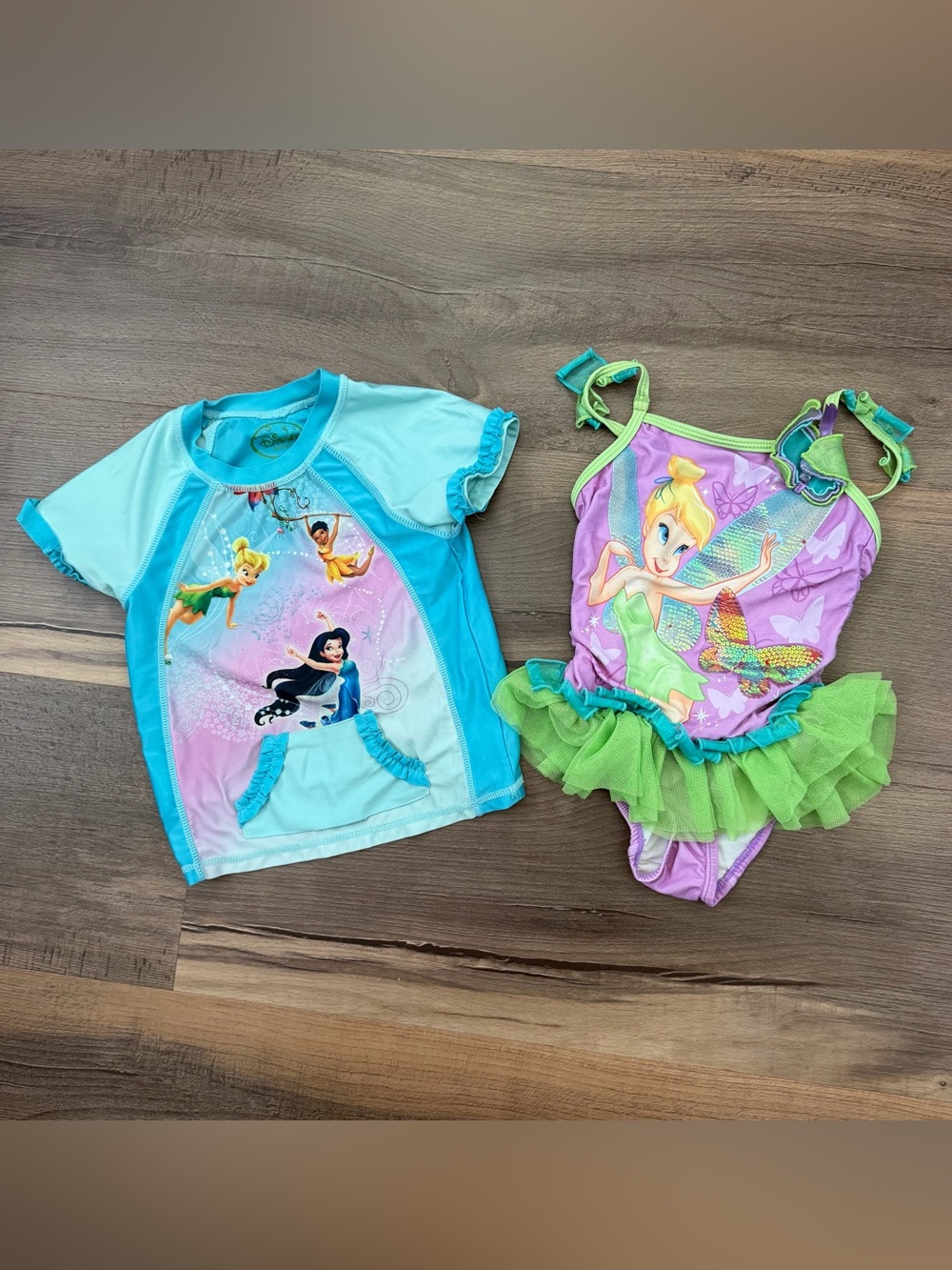 Disney Tinkerbell Ruffle Skirt Swimsuit & Rashguard Top Bundle Size 4T